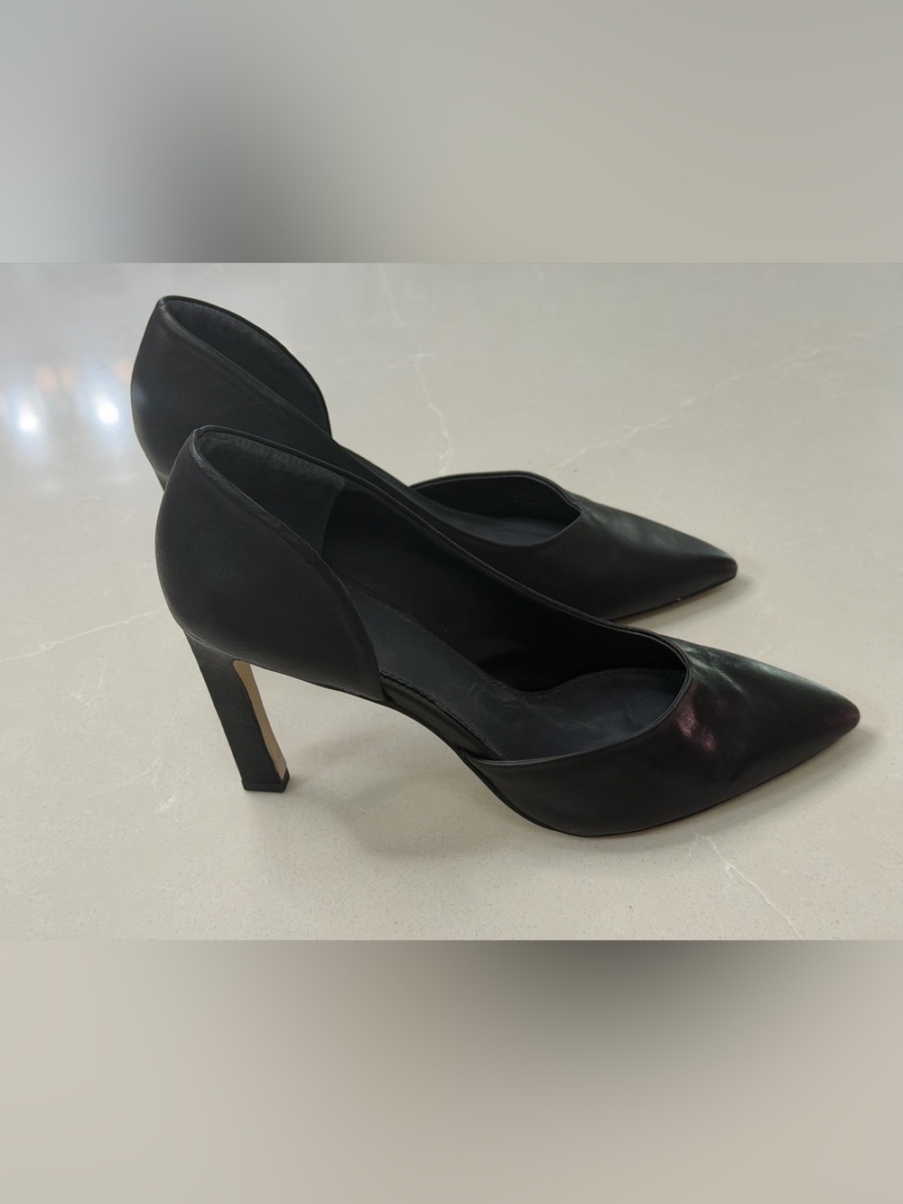 Franco Sarto Sherry Black Leather D'Orsay Pointed Toe Pump Heel 10M